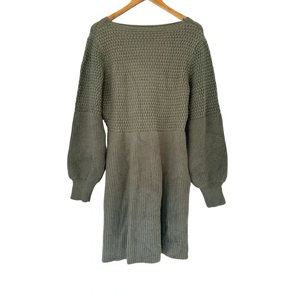 Cupshe Honeycomb Textured Knit Sweater Mini Dress Sage Green L NWT - Picture 9 of 9